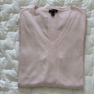 Pink Vee Neck Cotton Blend Sweater